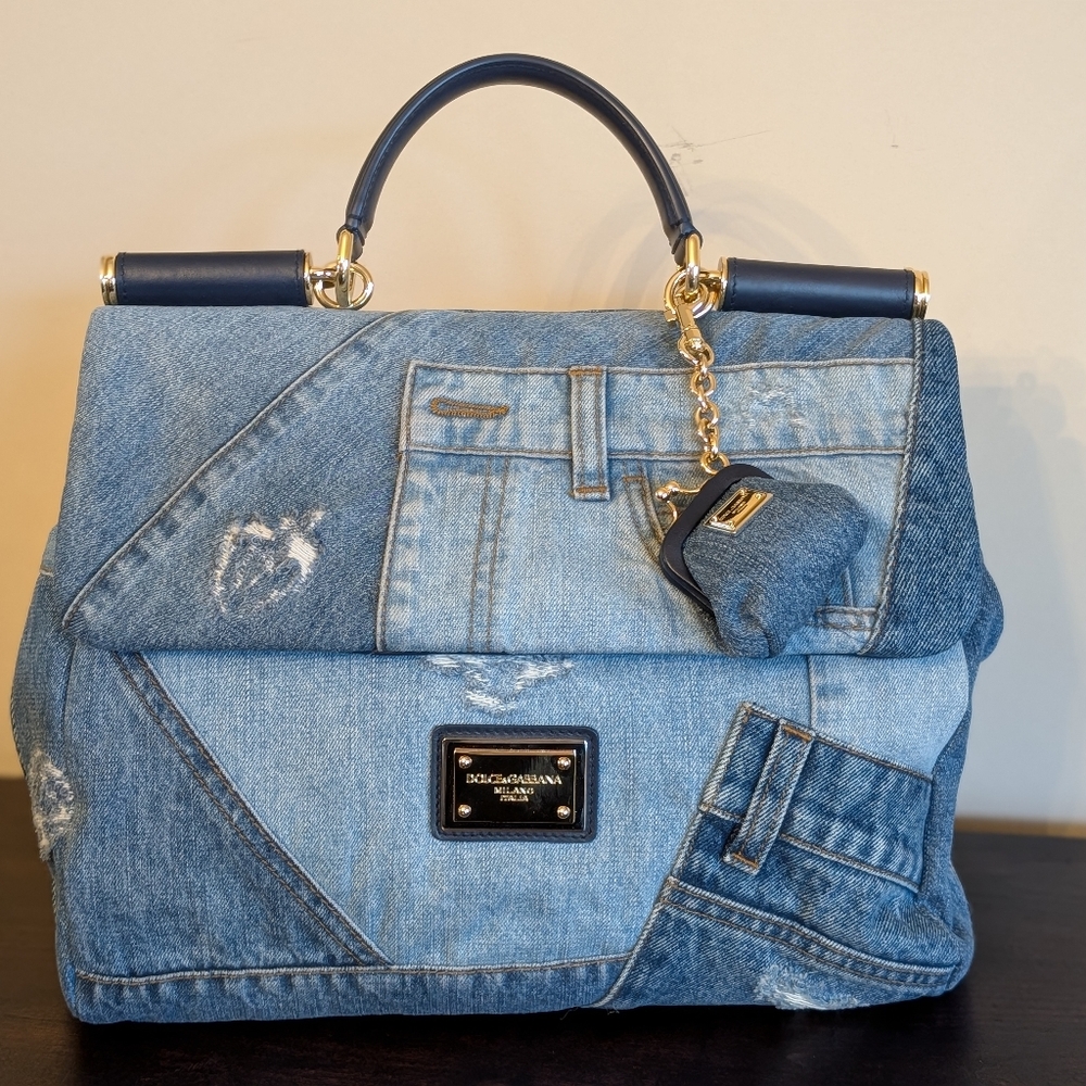 NWT Dolce & Gabbana Large Denim Patchwork Sicily Bag